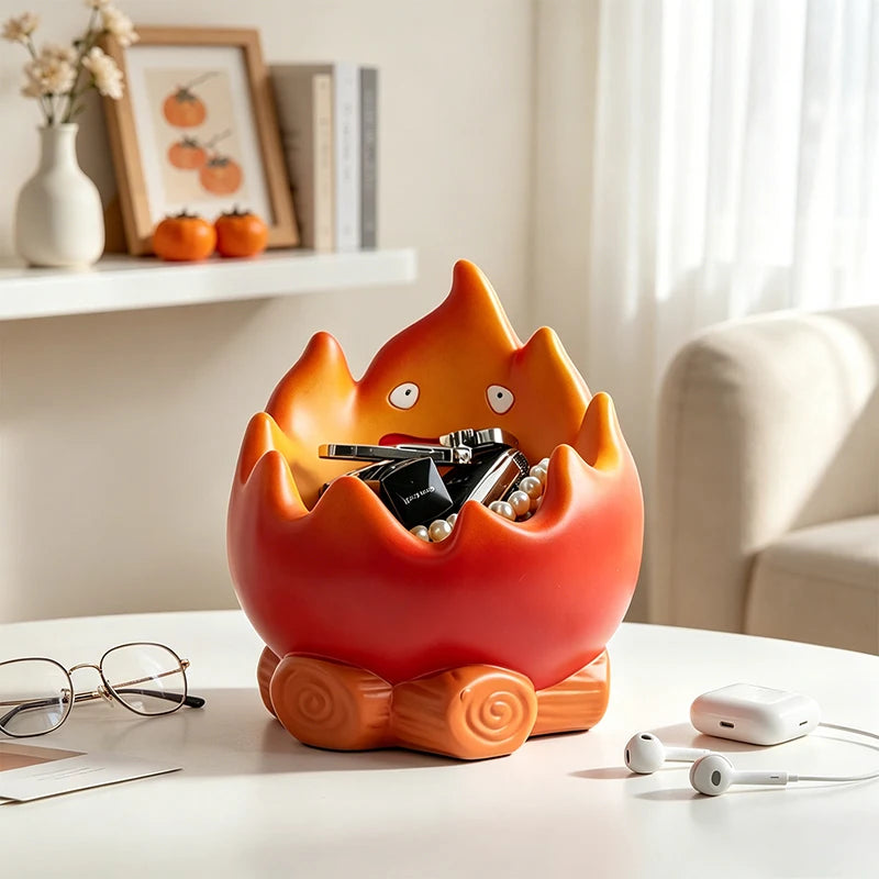 Creative Cartoon Flame Resin Storage Organizer Cute Campfire Figurine Box for Keys Cosmetics Jewelry and Home Decoration
