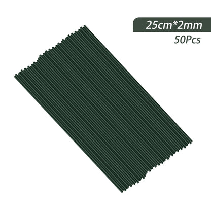 50pcs 15/20/25/30/40cm Artificial Green Flower Stems DIY Floral Material Handmade Wire Stem Accessoies For Wedding Home Decor