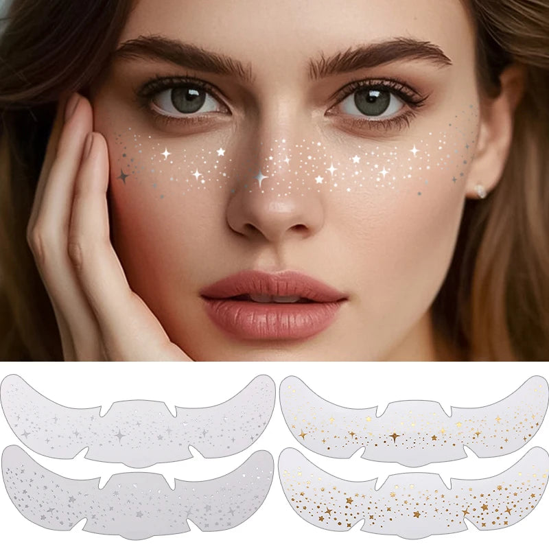 1/5pcs Metallic Golden Silver Fake Freckles Shiny Glitter Star Temporary Tattoo Stickers For Women Face Makeup Patches Decora