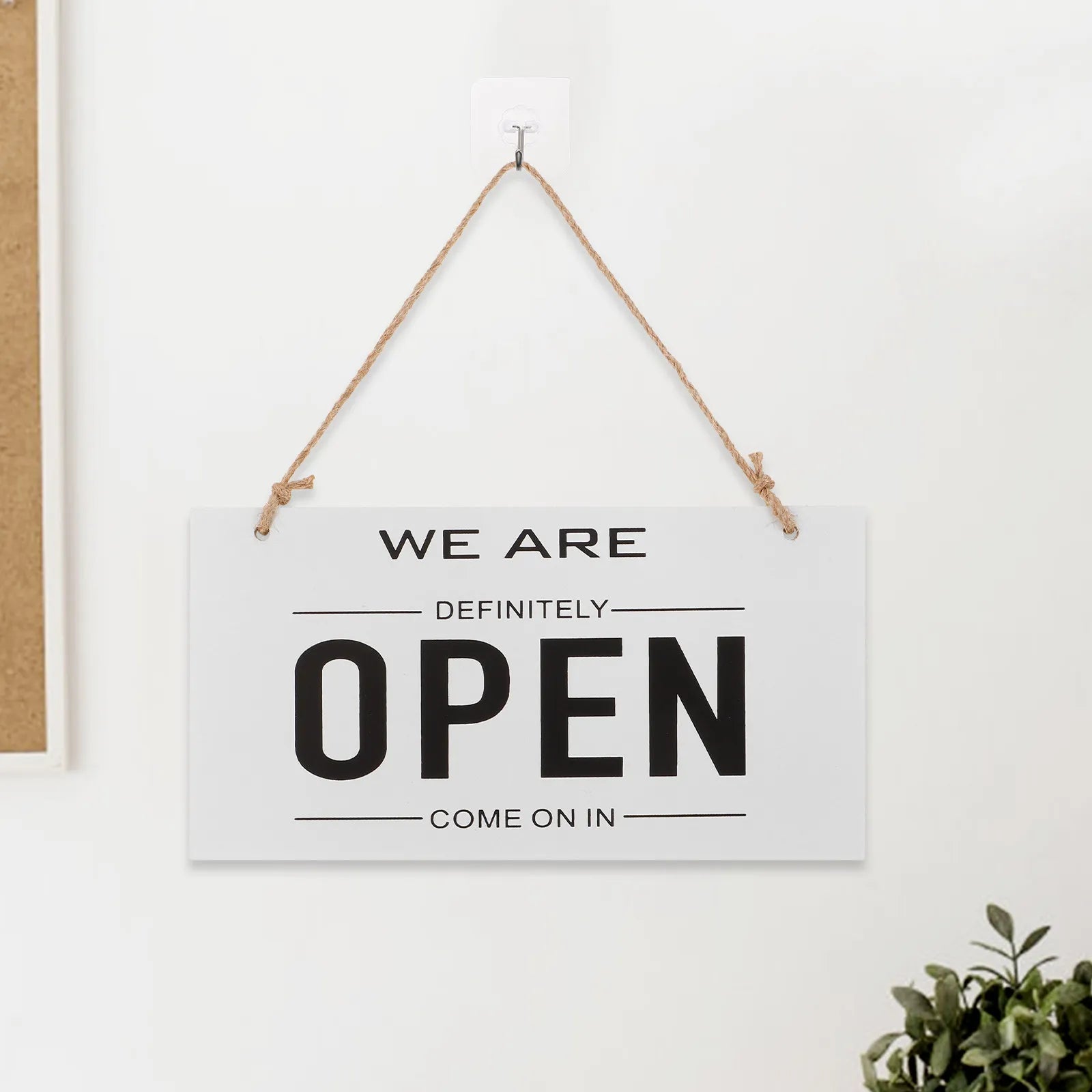 Double-Sided Wooden Store Sign White Simple Design Open Closed Sign for Door Hanging Rustic Decor