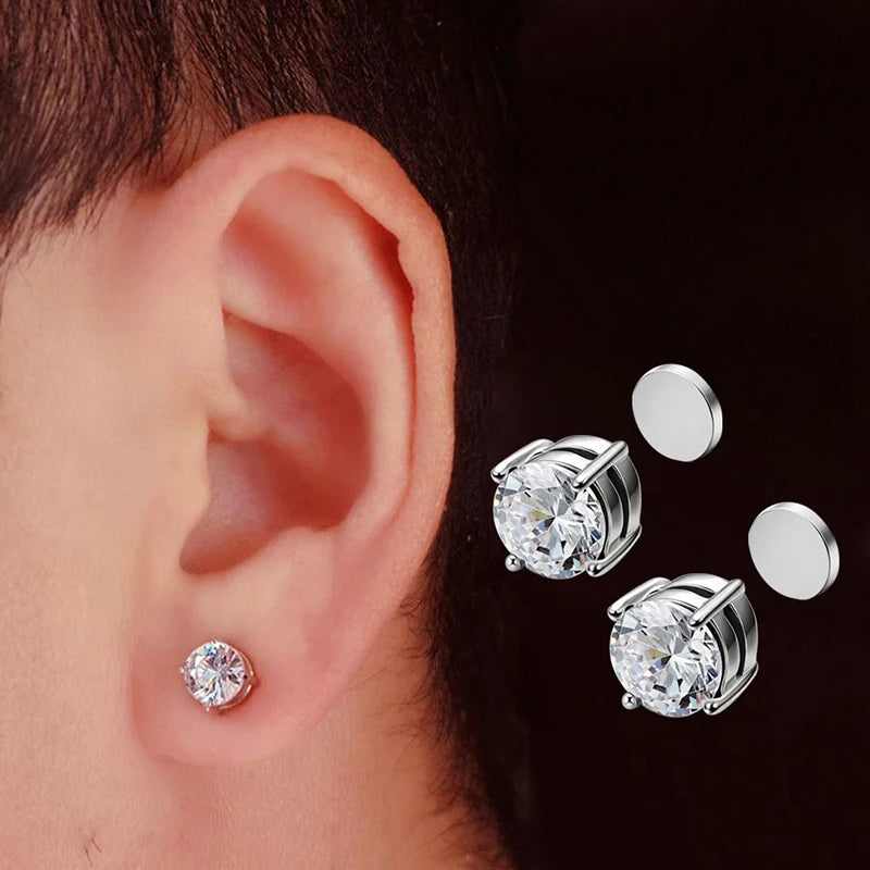 1/3 Pair Crystal Strong Magnetic Ear Stud Clip Earrings for Men and Women Punk Round Zircon Magnet Earrings Non Piercing Jewe