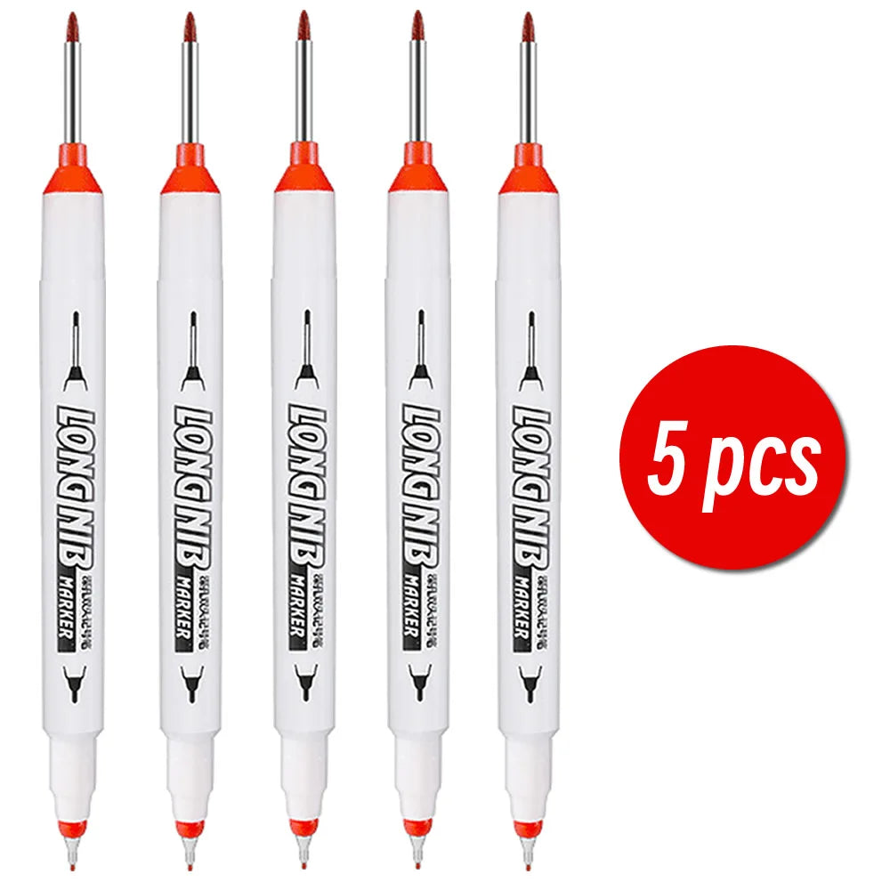 20mm Double-Tip Deep Hole Long Head Nib Markers For Metal Pen Waterproof Bathroom Woodworking Decoration Multi-Purpose - 5 pc