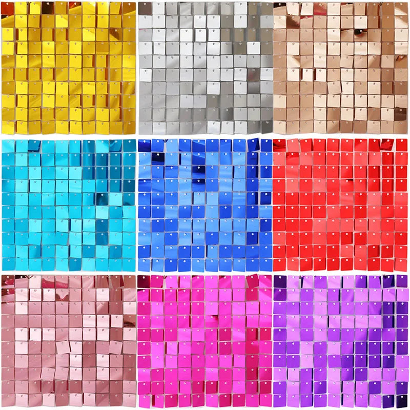 6-30Pcs Colorful Glitter Sequins Background Wall Panels Light Gold Square Shiny Panels Wedding Birthday Christmas Party Backd