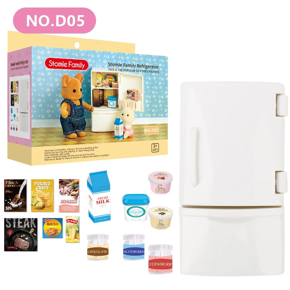 1:12 Miniature Furniture Forest Family Kitchen Toy Dining Table Dollhouse Accessories Bathroom Pretend Play For Girl Gifts To