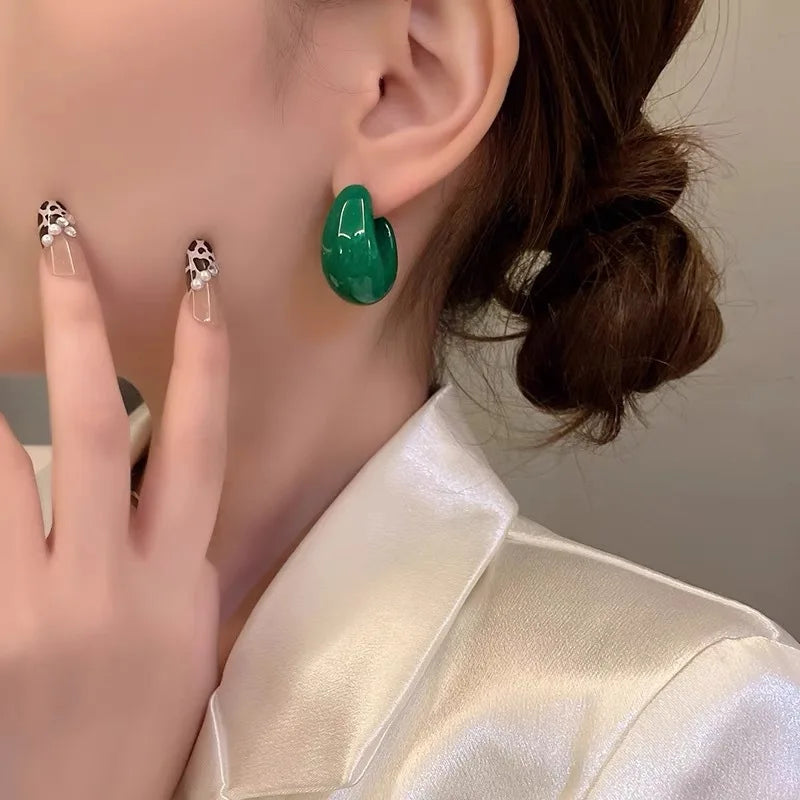 Vintage Silver Needle Dark Wine Red Drop Earrings Female Resin Personality Temperament Earrings