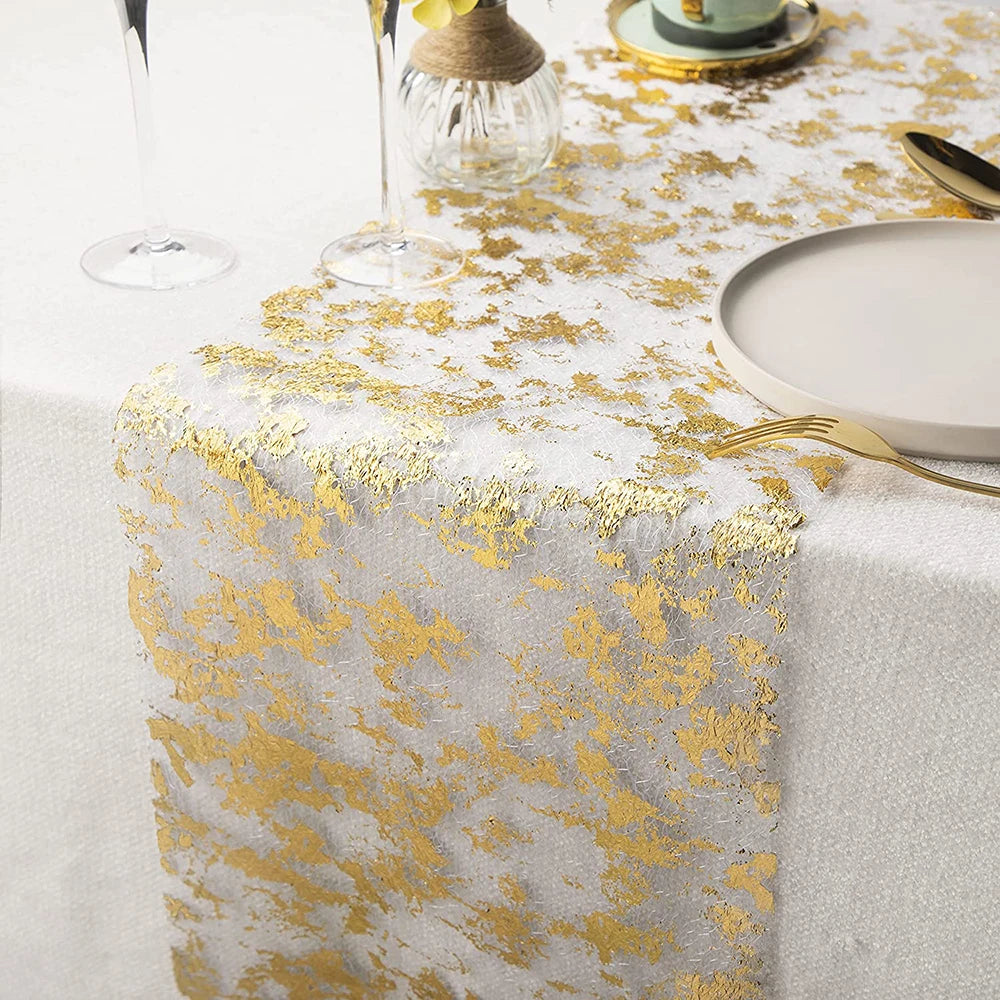 Sparkle Metallic Table Runners Gold Silver Thin Table Runner Glitter Sequin Metallic Foil Mesh Roll Birthday Party Decor Wedd