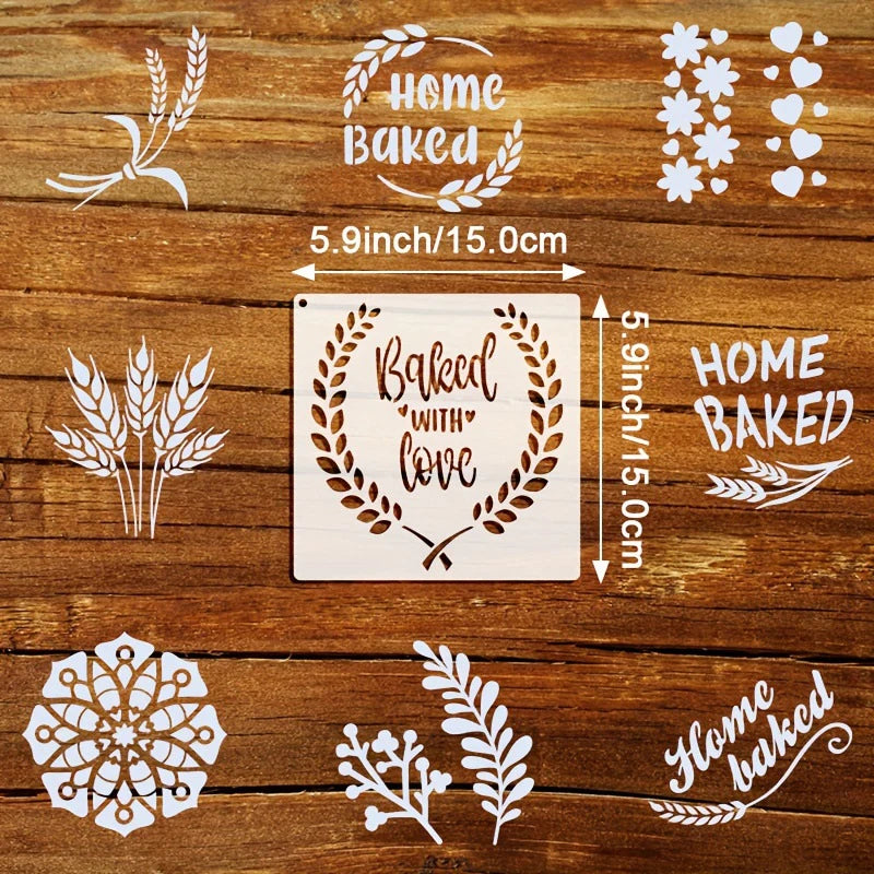 9-Piece Reusable Bread Baking Template 5.9 X 5.9 Inches Artistic Decoration Baking Mold for Creative Loaf Shapes - White (Sty