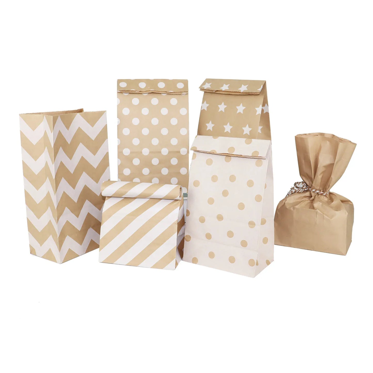 6/12/24pcs Mixed Style Kraft Craft Paper Bags Wave Dot Candy Cookie Packaging Bag Birthday Party Supplies Wedding Guest Gift 
