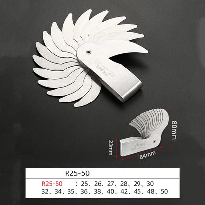 Measuring Tool for Radius Gauge 0.3-7mm High-Precision R-Gauge R7.5-15mm/R15.5-25mm/R25-50mm Arc Radius Measuring Tool Arc Ru