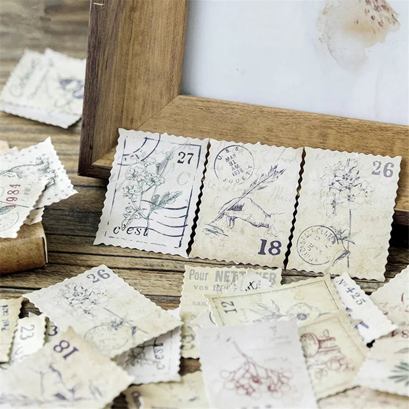 45 Pcs Vintage Plants Stamp Mini Paper Stickers for DIY Diary Scrapbooking Kawaii Stationery Seal Sticker Decoration - 02