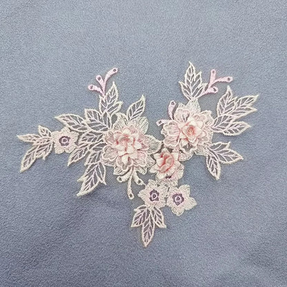 Lace Applique Sew on Patch Fabric 1Pair Embroidery Flower Exquisite Trim Patches Crafts Stickers Bag Gown Decoration Wholesal