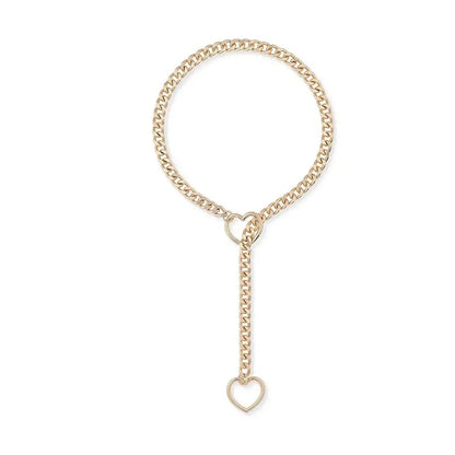 Personality Lariat Heart Necklace Stainless Steel Slip Chain Slipchain Choker Collar Punk Rock Heavy Cuban Long Chain For Uni