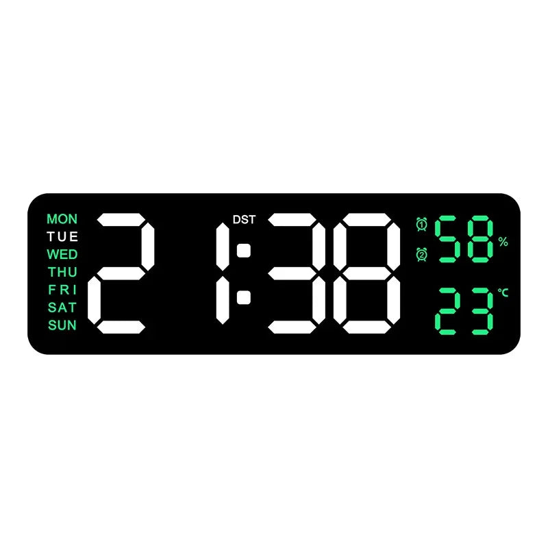 9 Inch Large Digital Wall Clock USB Powered TEMP Humidity Week Auto Dimmer DST Table Clock 12/24H Electronic LED Alarm Clock 