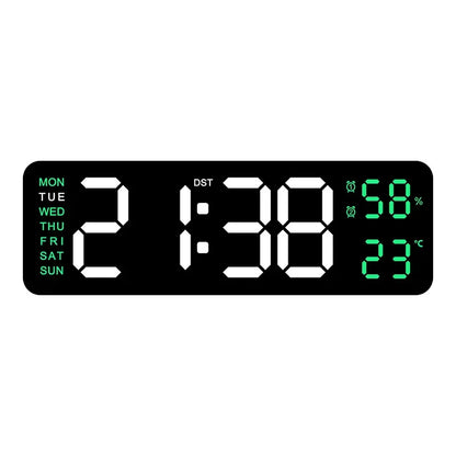 9 Inch Large Digital Wall Clock USB Powered TEMP Humidity Week Auto Dimmer DST Table Clock 12/24H Electronic LED Alarm Clock 