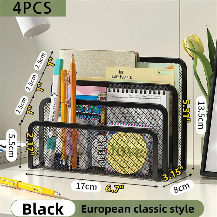 Desk Mail Organizer Small File Holders Letter Organizer Metal Mesh Document/Filing/Folders/Paper Organizer for Desktop - 4PCS