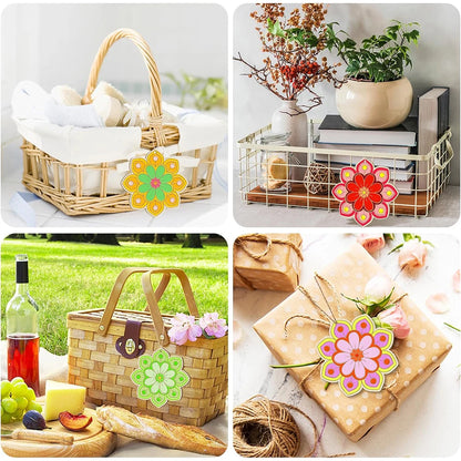 10pcs Wooden Flower Ornaments Unfinished Wooden Slices with Hole Wooden Blank Christmas Hanging Ornaments for DIY Crafts