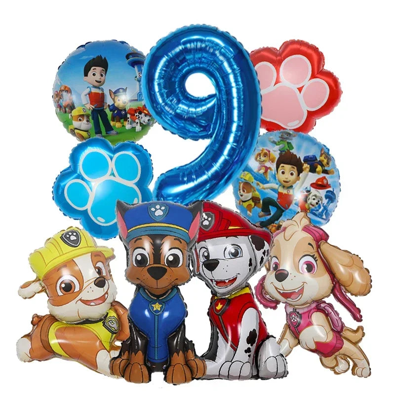 9pcs Cartoon Paw Patrol Foil Balloon Digital Number Supplies Rescue Dog Party Decoration Baby Gift Chase Skye - Number 9