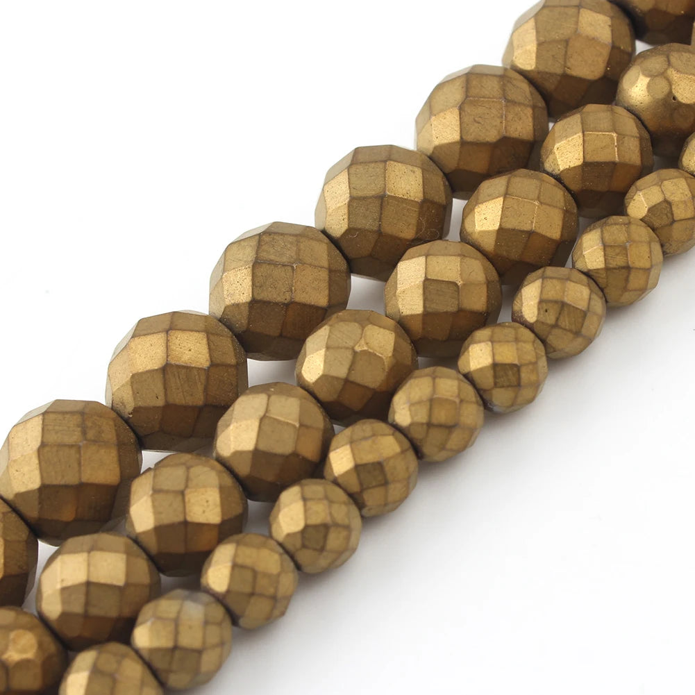 Natural Stones Rhodium Rose Gold Plated Hematite Round Loose Mineral Beads for Bracelet DIY Jewelry Making 15inch 2/3/4/6/8/1