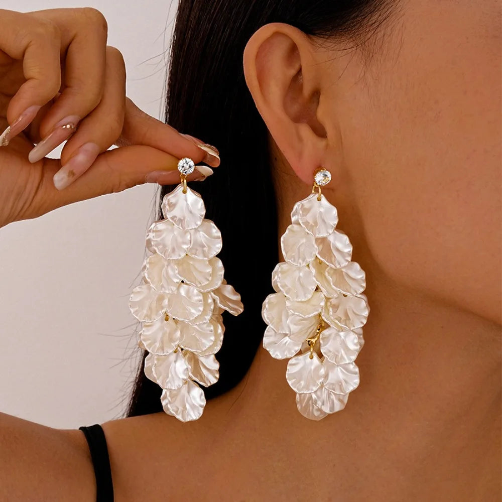 Fashion Exquisite Petals Tassel Earrings Jewelry Exaggerated Drop Earring Ornaments Luxury Vintage Earrings Party