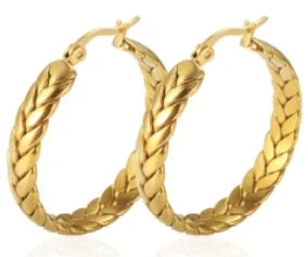 Shiny Zircon Hoop Earrings for Women Trendy Golden Stainless Steel Circle Earring Jewelry Pendientes - D45