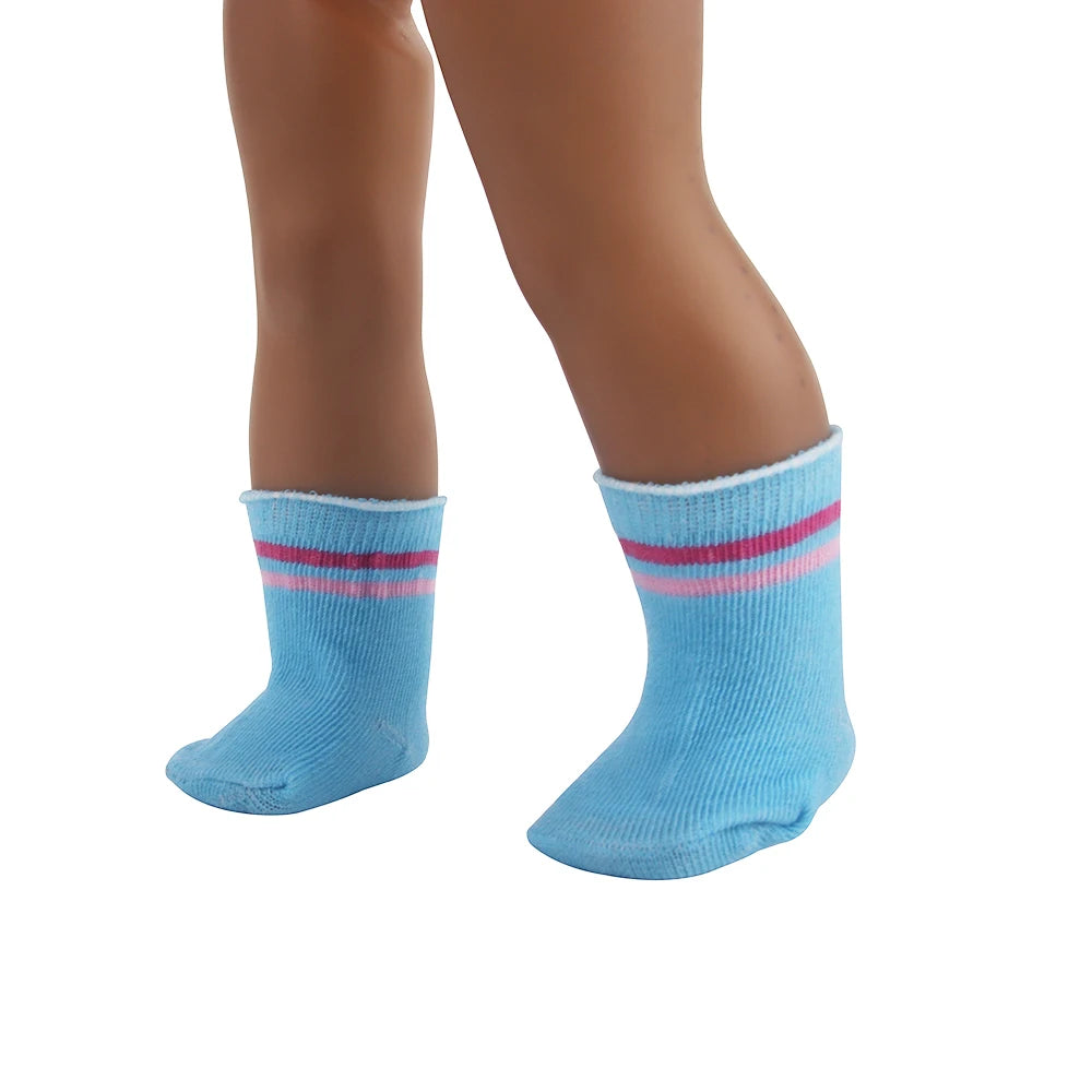 Doll Accessories Socks Heart Stripe Solid Color Knit Doll Socks For 43cm Baby New Born&18 inch American,OG Girl Doll Toy - BE