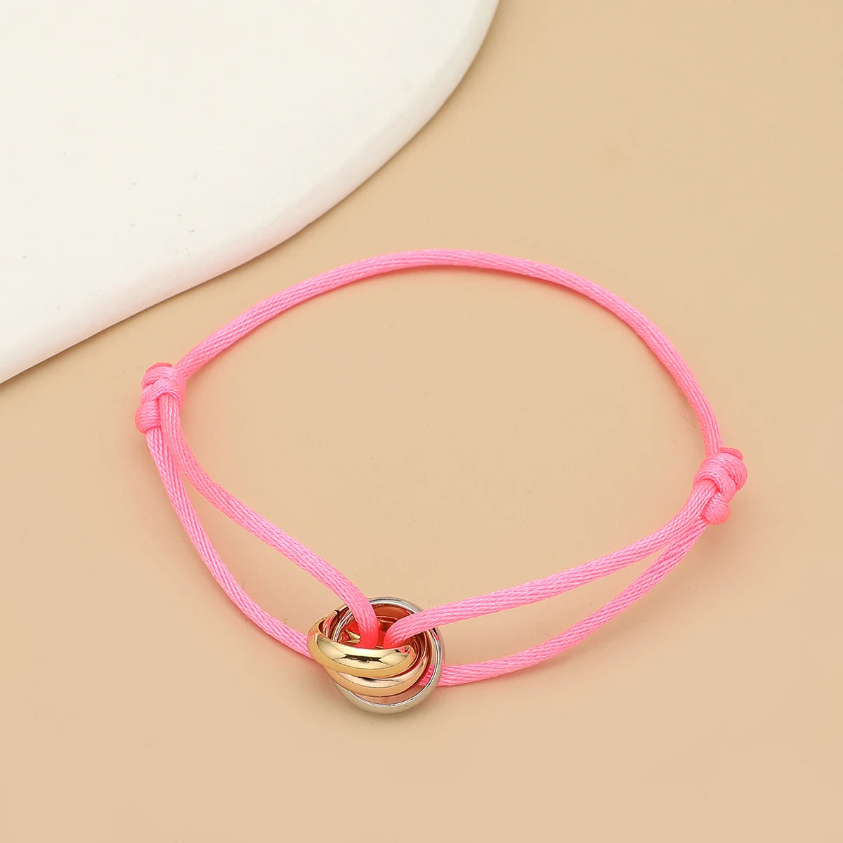 Simple Fashion Unisex Bracelet 3 Metal Round Circle Accessory Adjustable Men's Rope Bracelet for Women Jewelry Gifts - Bright