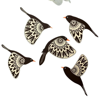 5pcs Wooden Black Bird Wall Decor Art Vintage Gothic Home Decor for Living Room Bathroom Kitchen Decorations Indoor Outdoor G