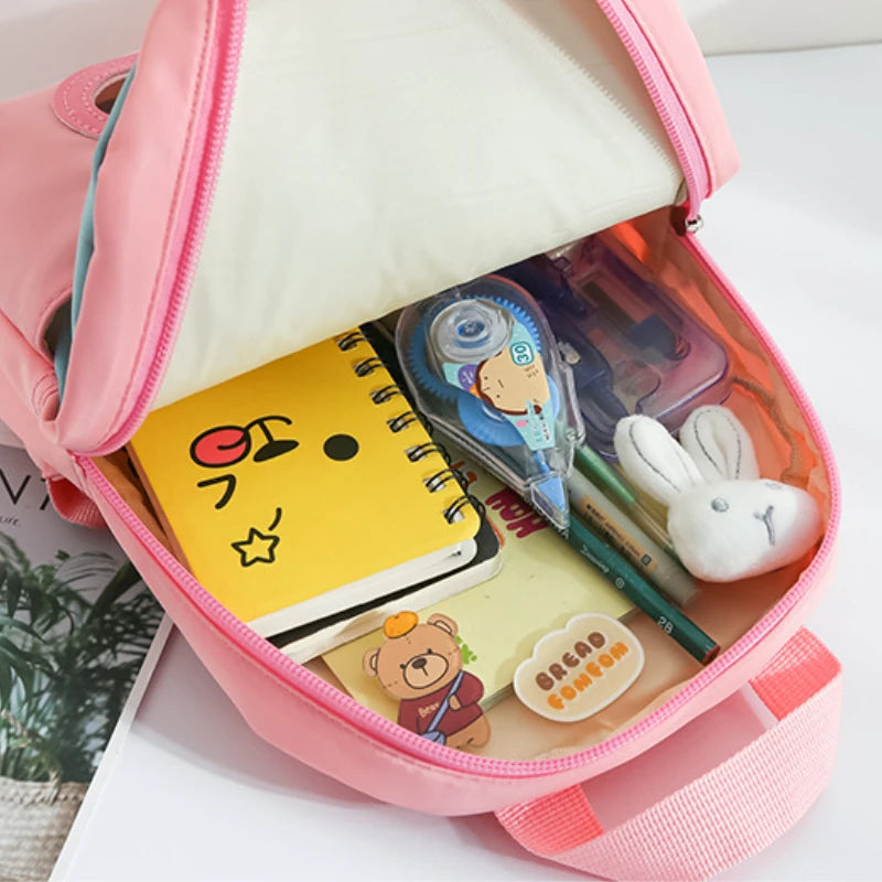 Plush 3D Rabbit Backpack for Boys Girls Kids Children SchoolBag Cute Bow Tie Cartoon School Bags Kindergarten Preschool Baby 