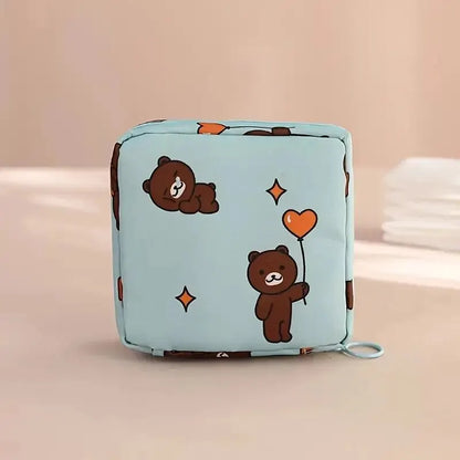 Women Sanitary Napkin Tampon Storage Bag Portable Waterproof Organizer Pouch Cartoon Pattern Sanitary Napkin Bag - Blue Bear