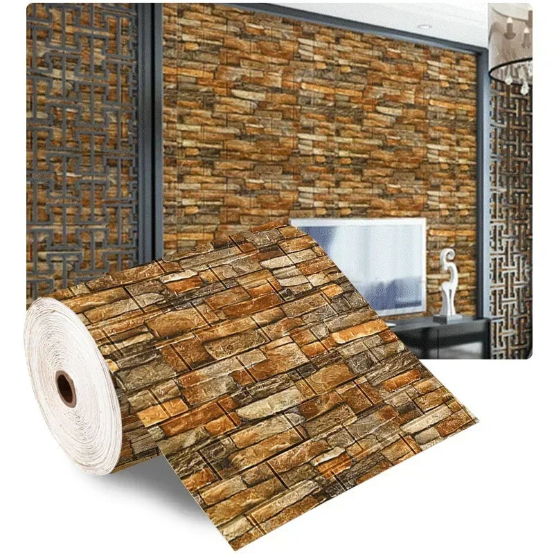 70cmx1/5/10m 3D Wallpaper Decoration Self-adhesive Antique Foam Brick Wallpaper Living Room Bedroom Waterproof 3d Wall Sticke