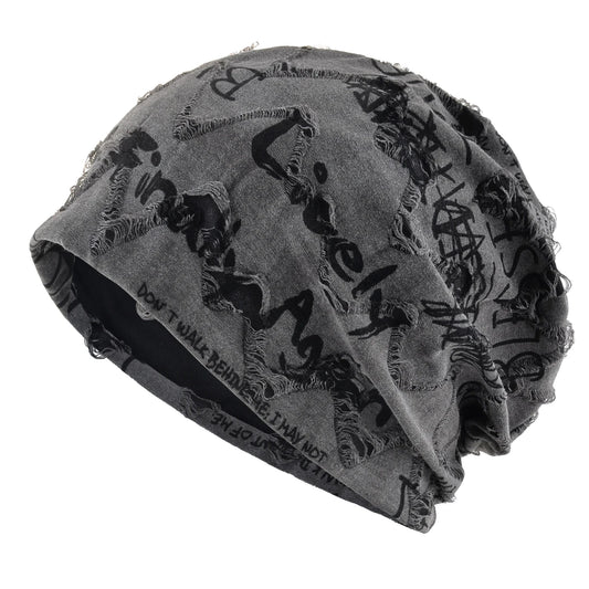 Letter Print Beanie Hats For Women Men Vintage Distressed Cracked Design ​Wasteland Style Spring Summer Warm Fleece-lined Win