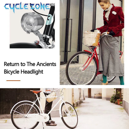 Vintage Bicycle Front Light 3 LED Bike Headlight MTB Flashlight Retro Design Cycling Head Lamp for Night Riding Black Silver