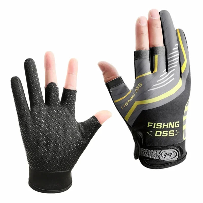 Fishing Gloves for Men Summer Fishing Road Sub Sunscreen and Anti Slip Ice Silk Breathable Thin Three Finger Gloves