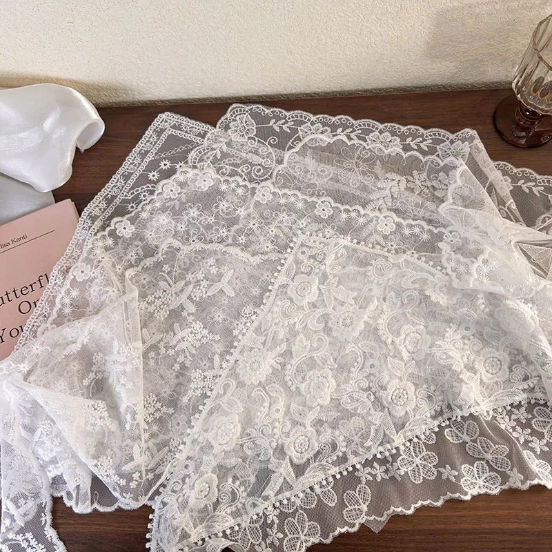 Multi Functional Triangle Scarf Cream Color Lace Waist Tie Belt Headband Bohemian Style Women Accessories