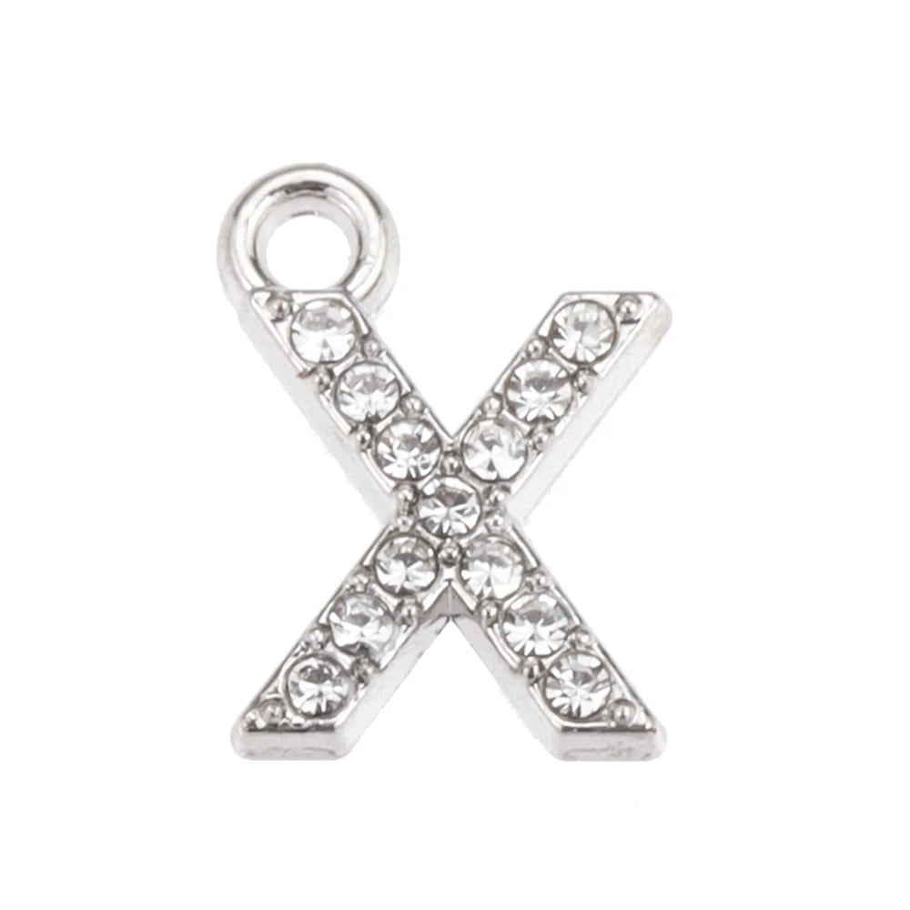 10/26pcs Silver Color Alloy Crystal Mini Alphabet 26 Letter Charms Pendants for Women Necklace Earring Jewelry Accessories - 