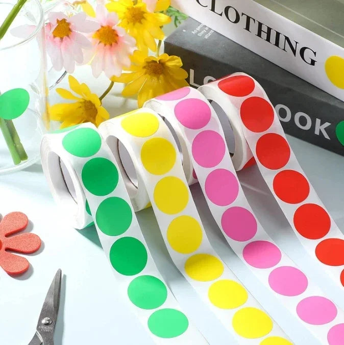 1000 PCS Color Dot Label Sticker Classification Mark Coated Paper Sticker Rolls Kawaii Stationery Aesthetic