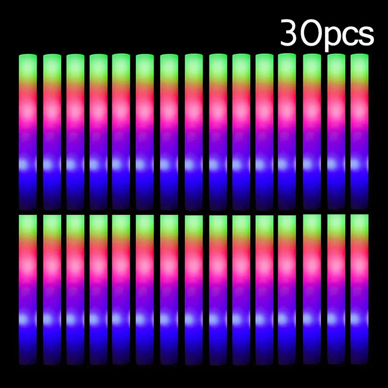 15/30Pcs LED Glow Sticks Bulk Colorful RGB Glow Foam Stick Cheer Tube Dark Light for Xmas Birthday Wedding Party Supplies - 3