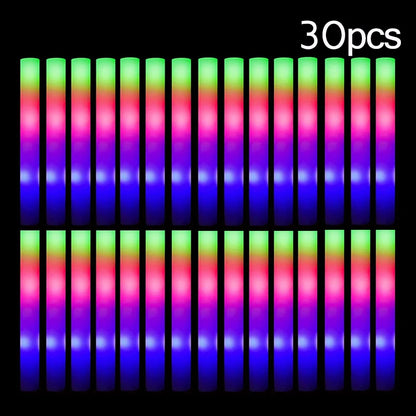 15/30Pcs LED Glow Sticks Bulk Colorful RGB Glow Foam Stick Cheer Tube Dark Light for Xmas Birthday Wedding Party Supplies - 3