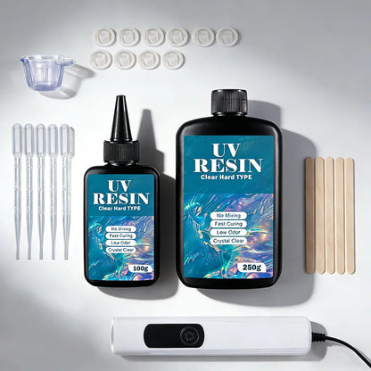 UV Resin Kit with Light Upgraded Hard Type Crystal Clear Ultraviolet Curing UV Resin for Craft DIY Jewelry Making Molds Casti