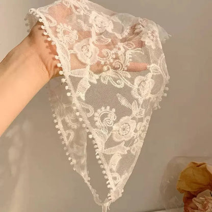 Multi Functional Triangle Scarf Cream Color Lace Waist Tie Belt Headband Bohemian Style Women Accessories - vine flower
