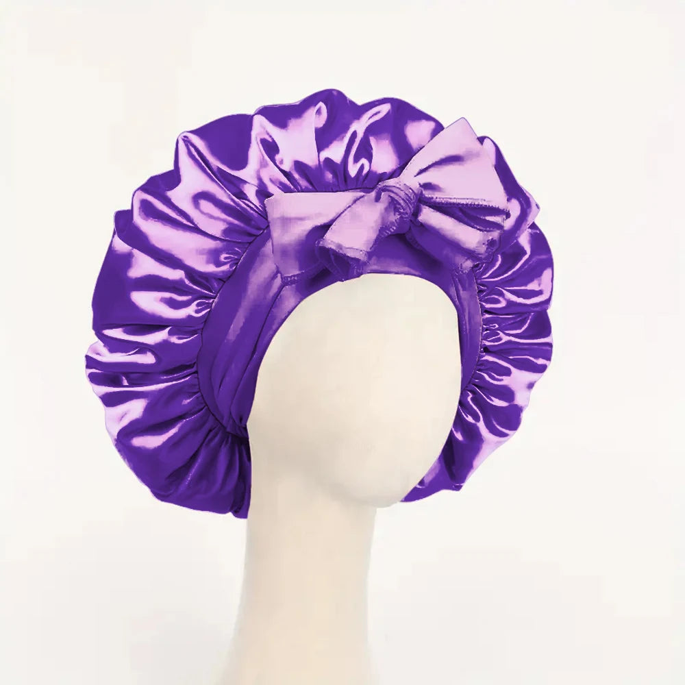 Satin Bonnet Silk Bonnet Adjustable Bonne For Sleeping Hair Bonnet With Tie Band Bonnets For Women Men - Dark Purple