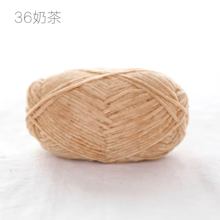 Pear Lustre Chenille Yarn 148Meters/Skein 2mm Thin Pleuche Wool Rope for Hand Crochet Dolls Shoes Materials - 36 Milk Tea