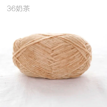 Pear Lustre Chenille Yarn 148Meters/Skein 2mm Thin Pleuche Wool Rope for Hand Crochet Dolls Shoes Materials - 36 Milk Tea