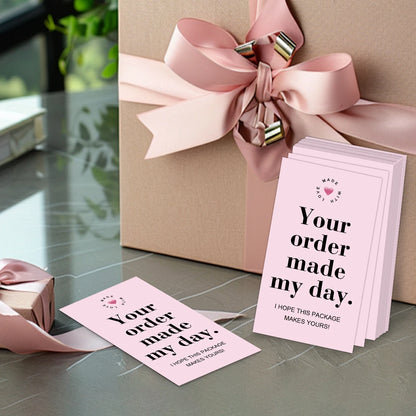 50pcs Pink Thank You Cards With'your Order Made My Day'message,Appreciation Card For Small Business Package,Retailer Thanks N