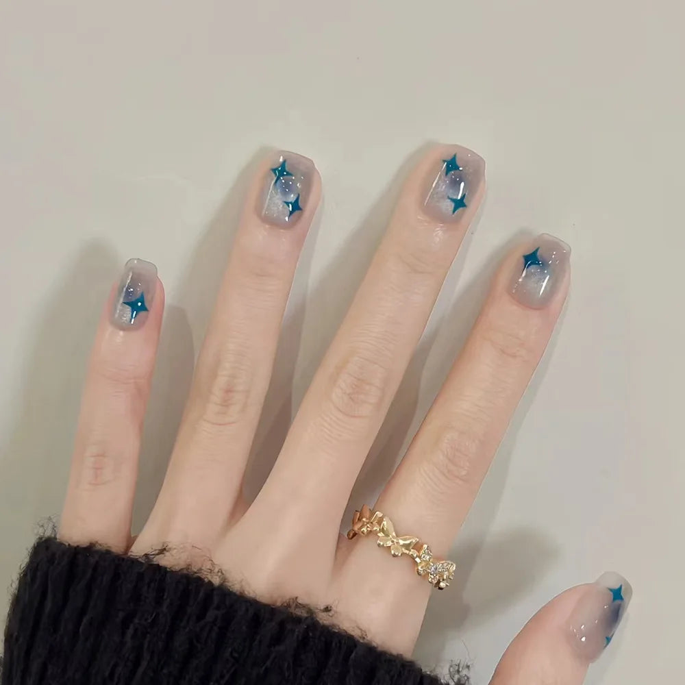 24pcs Detachable Short Press on Nails Y2k rhinestone False Nails with Glue Ballet Sweet Cool Girls Artificial False Nails Tip