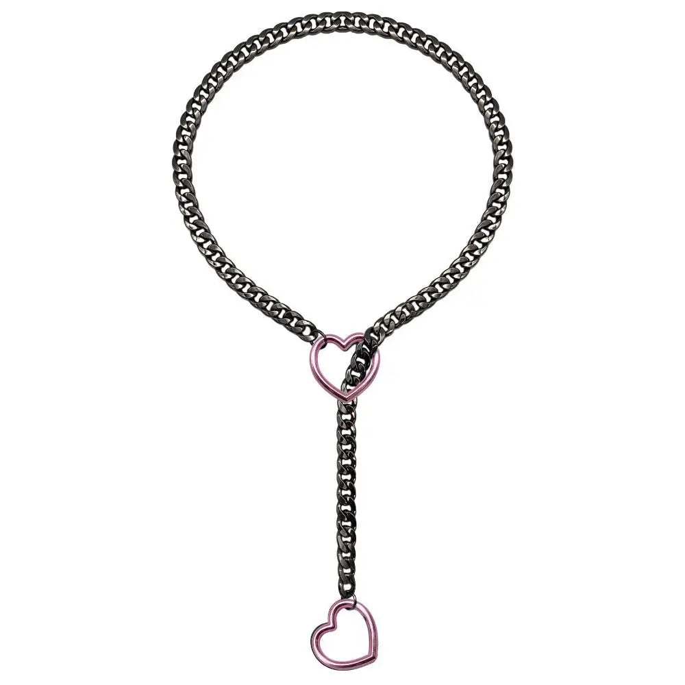 Fashion Lariat Heart Necklace For Women Men Slip Chain Choker Collar Punk Rock Cuban Long Chain Heavy Stainless Steel Necklac