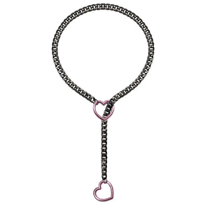 Fashion Lariat Heart Necklace For Women Men Slip Chain Choker Collar Punk Rock Cuban Long Chain Heavy Stainless Steel Necklac