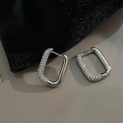 Luxury Full of Zircon Shiny Geometric Square Hoop Earrings for Women Temperament Gold Color Stainless Steel Korea Jewelry Gif