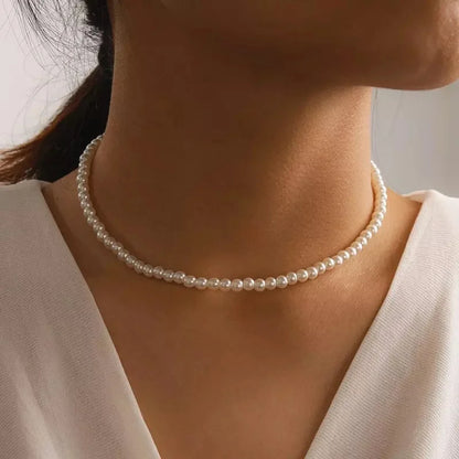 New Korean Pearl Necklaces for Women Gold Color Link Chain Choker Fashion Neck Accessories Elegant Collar Bijoux Femme