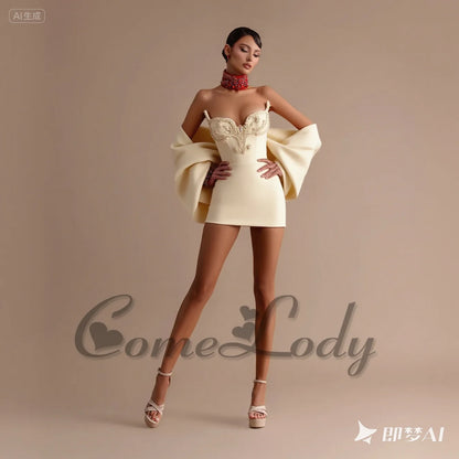 Comelody Fashionable Graduation Dresses for Weddings Appliques Sweetheart Sheath Mini Cape Prom Vestidos De Gala Customized